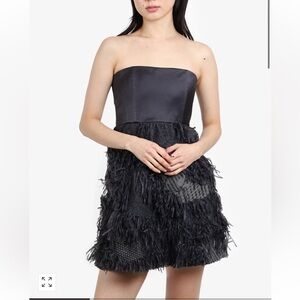 Alice + Olivia Black Silk Fringe Strapless Mini Statement Dress Sz 10
